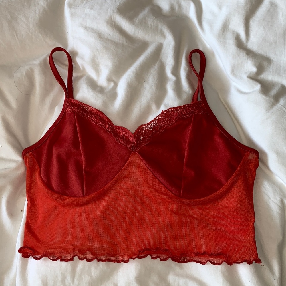 Flattering sheer red crop top